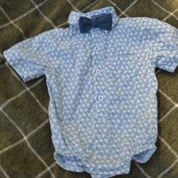 Baby Button Up Bodysuit with Bow Tie - Picture 1 of 3